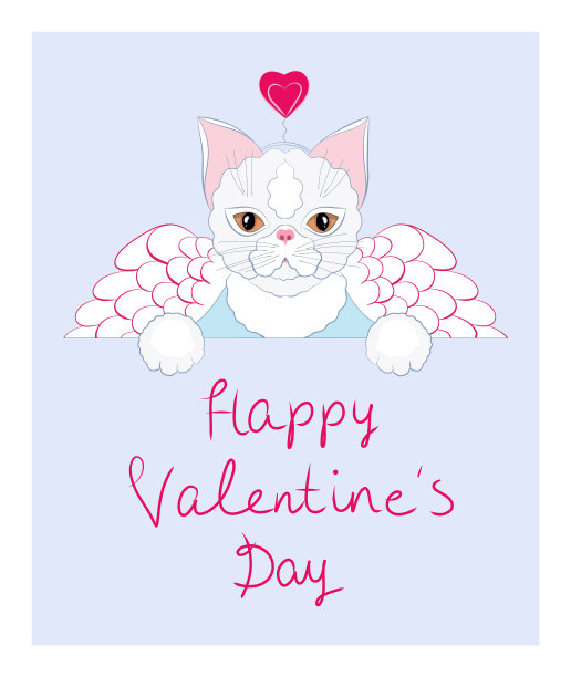 情人节贺卡上有一只猫。图片下载