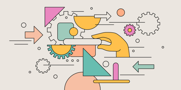 各种形状的现代几何构图。设计插图。一个人的手拿着一个几何图形。图片下载