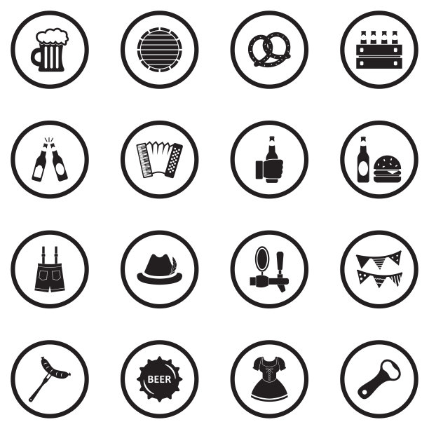 啤酒节图标。黑色平面圆形设计。矢量插图。图片下载