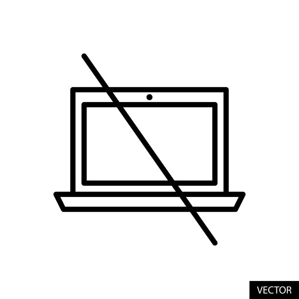 不允许使用笔记本电脑，不允许使用电脑，禁止使用笔记本电脑，白色背景上隔离的线形设计矢量图标。可编辑的中风。图片下载