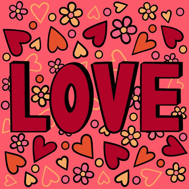 粉色纸屑背景上的爱的文字图片下载