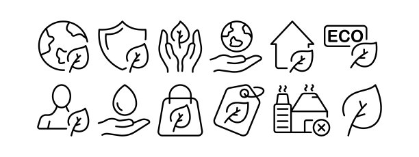 离开图标设置。树，绿叶，落叶，森林，叶子，叶绿素，绿色和平，自然保护。自然的概念。白色背景上的矢量线图标图片下载