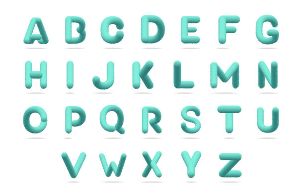 可爱的蓝色皮毛字母插图，泰迪蓝abc孤立的背景图片下载