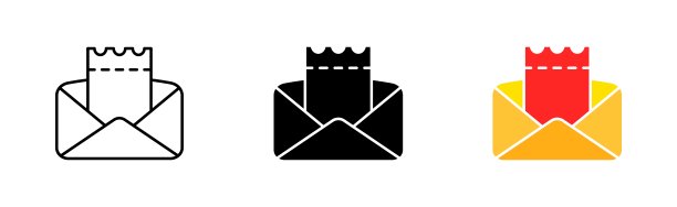 邮件管理集图标。联系我们，沟通，电子邮件，发送信件，附上文件，图片，剪辑，打开信封。矢量图标在直线，黑色和彩色风格的白色背景图片下载