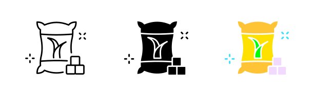 一包蔗糖。甜度，方糖，咖啡，茶，炖锅，杯子，糖尿病，糖碗，面粉。甜点的概念。矢量图标在直线，黑色和彩色风格的白色背景图片下载