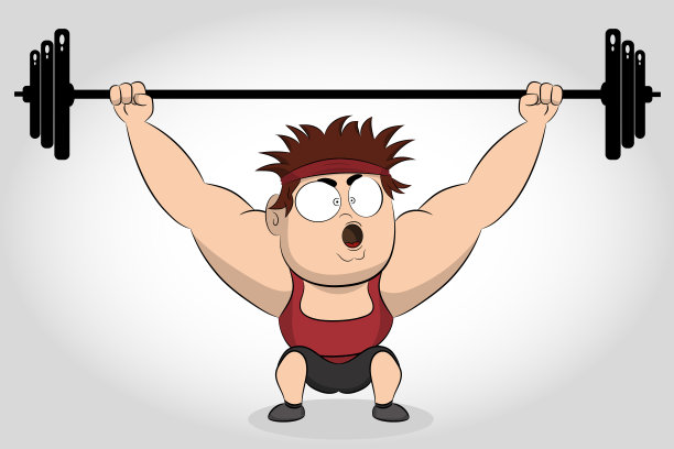 滑稽的人举起杠铃。图片下载