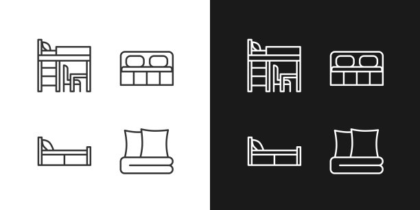 家居家具像素完美线性图标设置为暗、亮模式图片下载