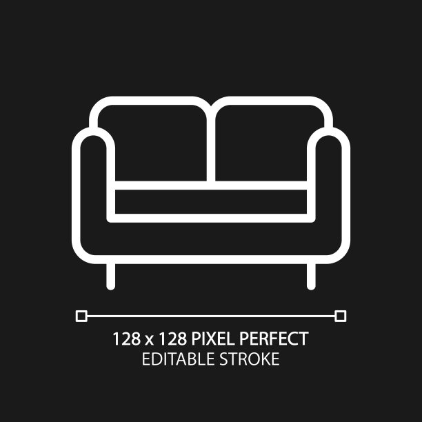 爱座像素完美的白色线性图标为黑暗的主题图片下载