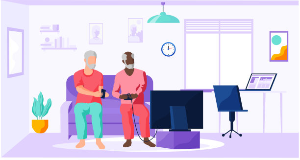 老人坐着和朋友玩电子游戏。老年人使用电脑和科技图片下载