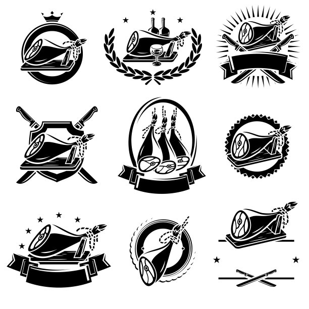 Jamon标签和图标集。收集jamon图标。向量图片下载