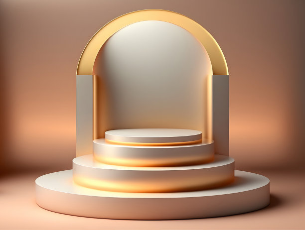 金属色讲台，反射，几何形状，装饰艺术，柔和的颜色。美容产品展柜。三维渲染图片下载