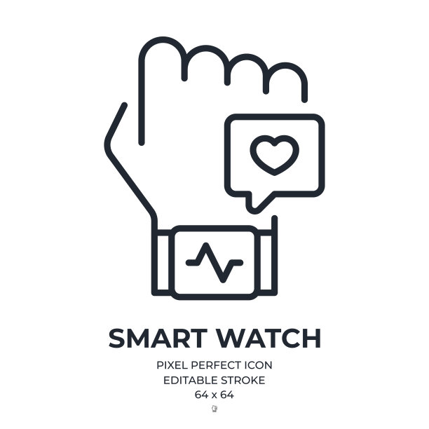 健身追踪器智能手表和远程医疗概念可编辑笔画轮廓图标隔离在白色背景平面矢量插图。像素完美。64 x 64。图片下载