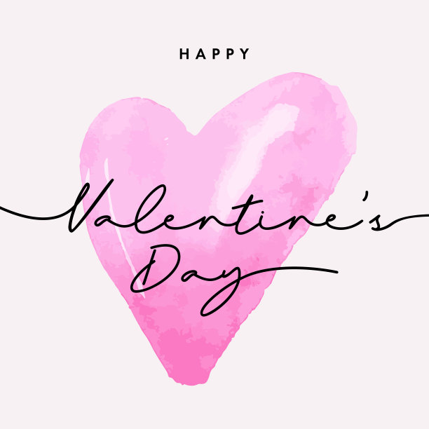 现代极简主义情人节卡片设计与水彩画的心与画笔手和字母排版。优雅、时尚的节日贺卡。图片下载