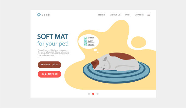 软垫为您的宠物登陆页面模板。可爱的猫坐在椭圆形条纹明亮的地毯上图片下载