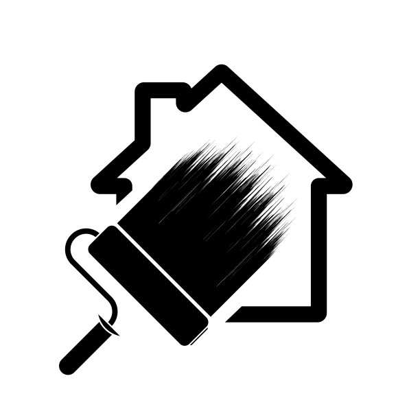 修理房子图标。黑色的房子图标与画笔符号。矢量插图。图片下载