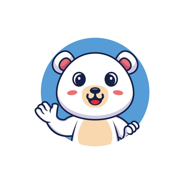 可爱的熊挥手在圆形框架卡通矢量图标说明。动物自然图标概念孤立溢价矢量图片下载