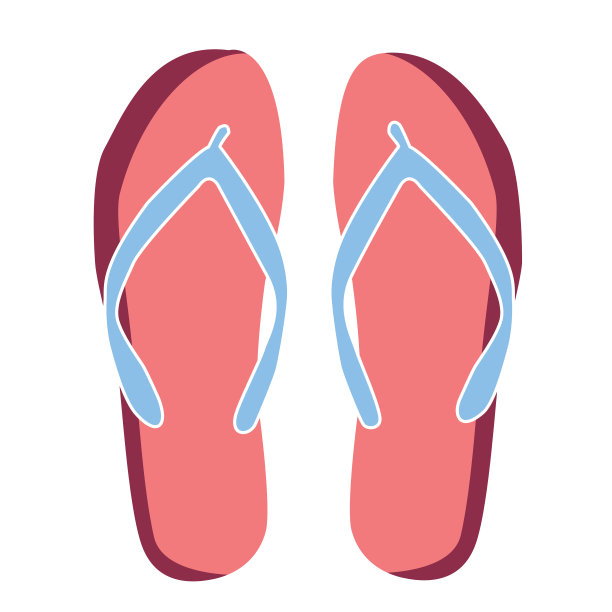 白色背景的粉色凉鞋或拖鞋。卡通插图图片下载
