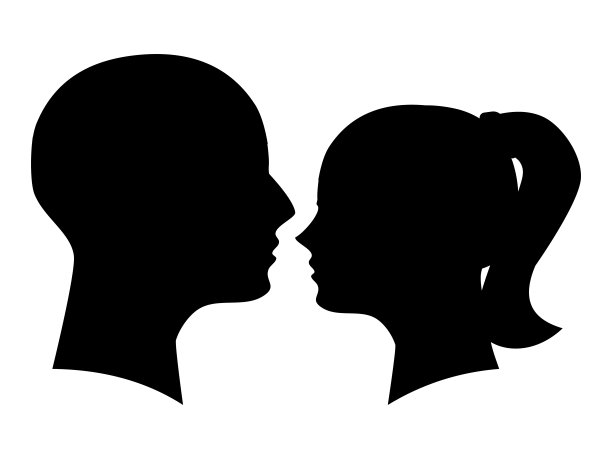 男性和女性的黑色头部轮廓孤立在白色背景上图片下载