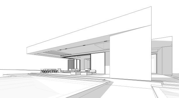 现代风格的黑色线条在白色背景上的新混凝土房子的3d渲染图片下载