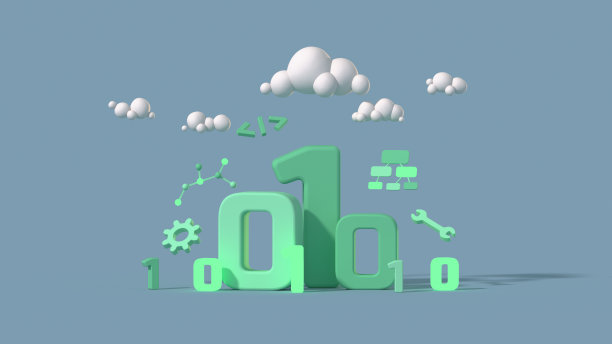二进制数字和计算符号最小的3D渲染图片下载