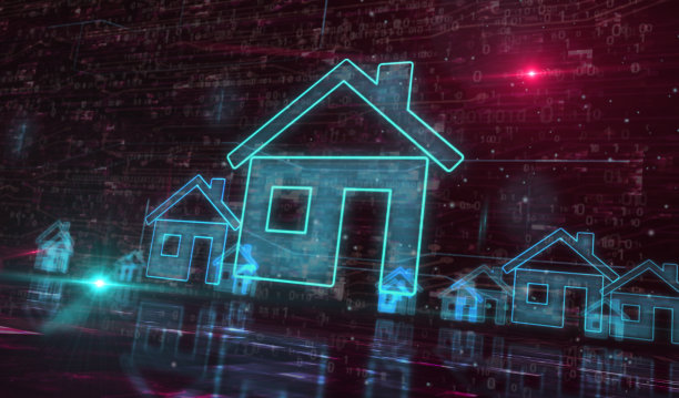 智能家庭网络系统和房屋控制符号数字概念三维插图图片下载