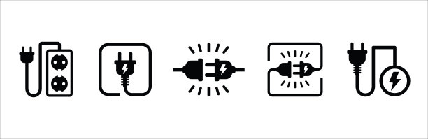 电源插座图标集。电线标志。电气符号元件。矢量股票插图。图片下载