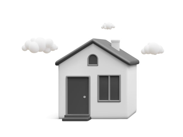 三维现实的家与云孤立在白色背景。房地产、抵押、贷款概念。卡通风格的房子图标。矢量图图片下载