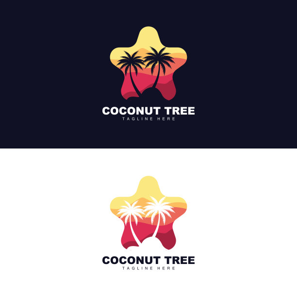 椰子树标志，海洋树矢量，模板设计，产品品牌，海滩旅游对象标志图片下载