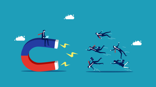 商人用大磁铁吸引人。客户获取和在线营销图片下载