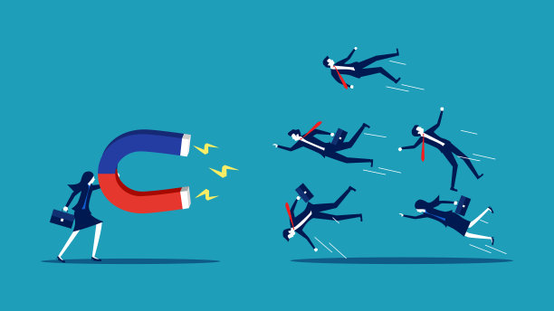 女商人用大磁铁来吸引人。客户获取和营销图片下载