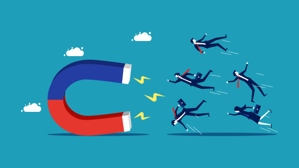 大磁铁吸引商务人士。吸引游客或投资者图片下载