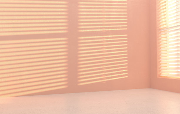 三维渲染的房间角落墙壁和窗户与百叶窗，阴影。厨房或浴室内部模拟产品展示图片下载