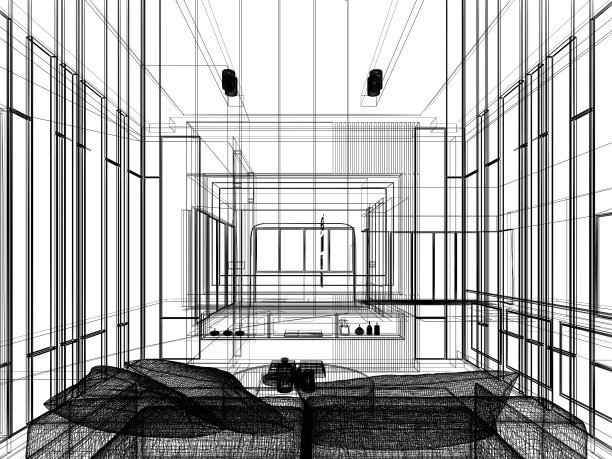 室内家庭影院草图设计，三维渲染图片下载