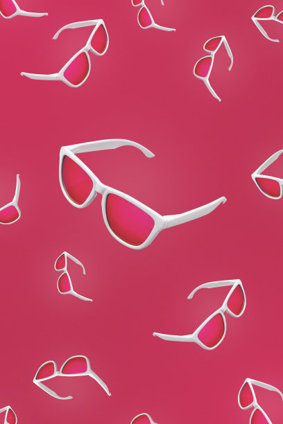 图案洋红色太阳镜飞行在红色背景。图片下载