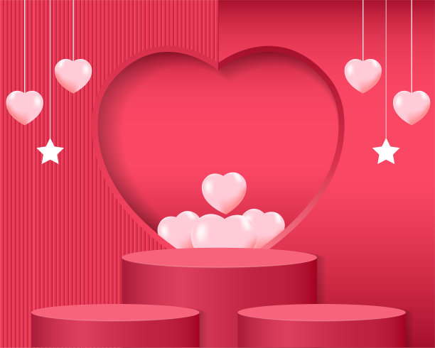 矢量情人节与三维柱体基座平台。模拟产品展示展示设计图片下载