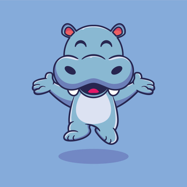 可爱的河马快乐跳跃卡通矢量图标插图。动物自然图标概念孤立溢价矢量图片下载