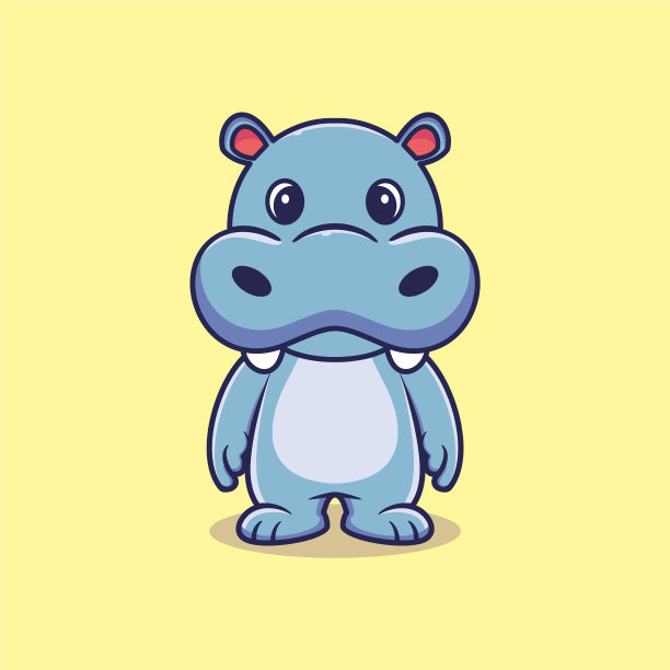 可爱的河马站在卡通矢量图标插图。动物自然图标概念孤立溢价矢量图片下载