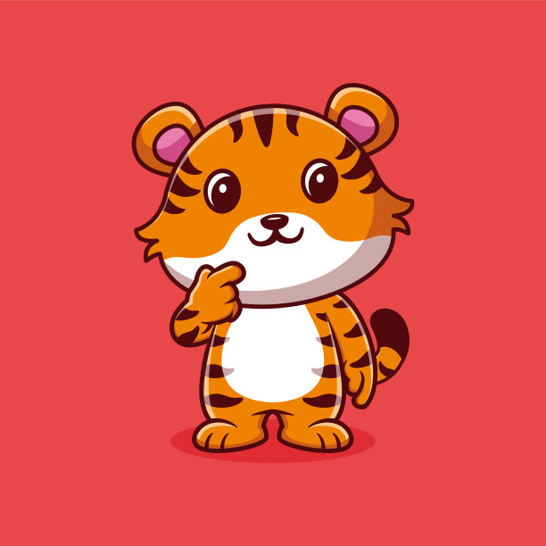 可爱的小老虎想到一些卡通矢量图标插图。动物自然图标概念孤立溢价矢量图片下载