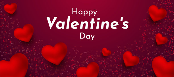 情人节快乐，3d红心加散景灯。浪漫的报价明信片，卡片，邀请，横幅模板。矢量插图。图片下载