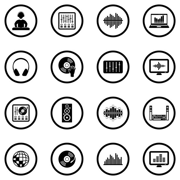 电子音乐图标。黑色平面圆形设计。矢量插图。图片下载