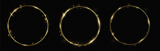 抽象闪闪发光的金色框架光效果在透明的背景。火花与戒指光泽线。图片下载