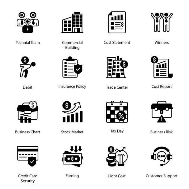 税务日，业务风险，技术团队，商业建筑，成本报表，赢家，业务图表，股票市场，信用卡安全，收入，轻成本，客户支持，字形图标-固体，矢量图片下载