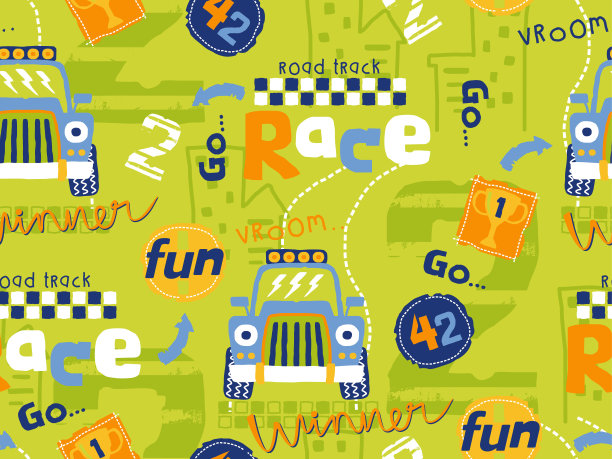 无缝模式的赛车元素卡通图片下载