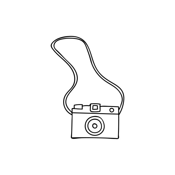 照片相机涂鸦插图矢量前视图。手绘照片相机图标图片下载