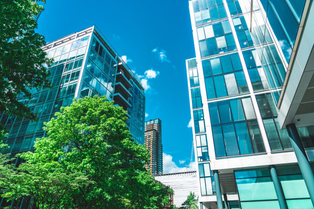 商业塔和绿叶，伦敦图片下载