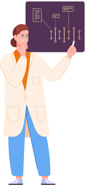 穿白大褂的女人在看科学图表图片下载