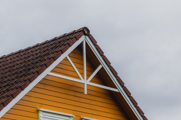 特写视图的部分黄色房子与植物墙的前景图片下载