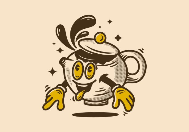 茶壶吉祥物人物插画设计图片下载