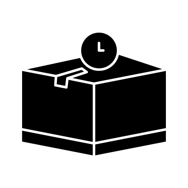 带时间的货箱图标插图，适用于送货，与物流、交付相关的图标，字形图标风格，简单的矢量设计可编辑图片下载