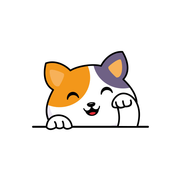 可爱的三色猫爪子超过墙卡通矢量插图图片下载